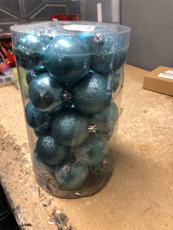 Photo 2 of **USED** Luxury Christmas Balls Ornaments Shatterproof 5 Finish-Shiny,Matte,Glitter,Matte Paint and Hollow,2.36",60 mm Babyblue