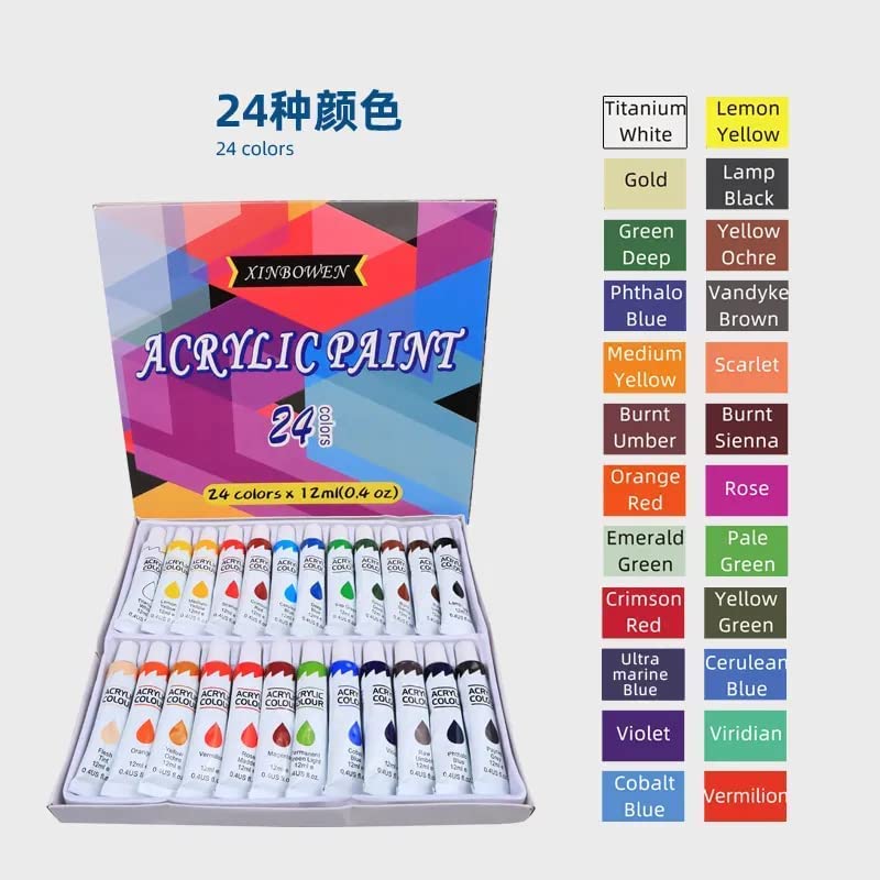 Photo 1 of ** Brushes Not Included ** Xinbowen Professional 24 Color Set of Acrylic Paint in 12ml Tubes - Rich Vivid Colors for Artists, Students, Beginners Boys and Girls - Canvas Portrait Paintings