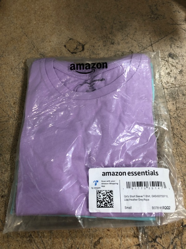 Photo 2 of Amazon Essentials Girls and Toddlers' Short-Sleeve T-Shirts, Multipacks 3 Lilac/Grey Heather/Aqua Blue Small 6-7