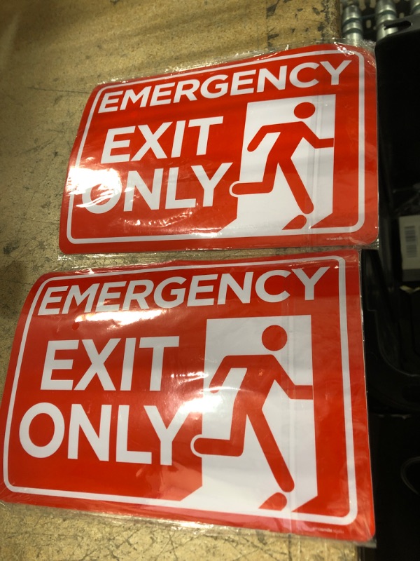 Photo 2 of 2 OF- Emergency Exit Only Sticker 4 Pack 10"x 7" Emergency Exit Only Alarm Will Sound Sign Premium Self-Adhesive Vinyl