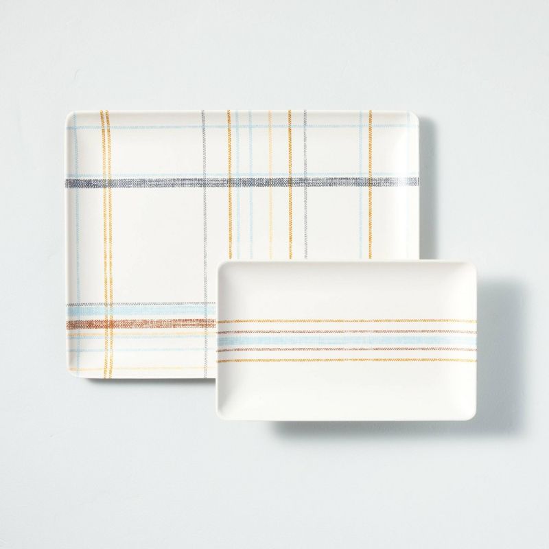 Photo 2 of 2 PACKS Casual Plaid & Stripes Bamboo-Melamine Serving Tray Set - Hearth & Hand™ with Magnolia