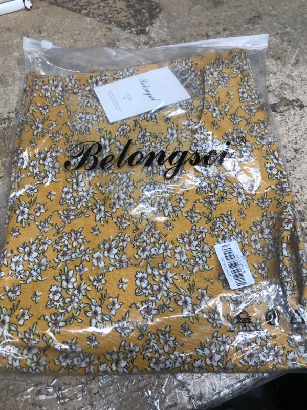 Photo 2 of BELONGSCI Women's Casual Sweet & Cute Loose Shirt Balloon Sleeve V-Neck Blouse Top Yellow Small Floral Small