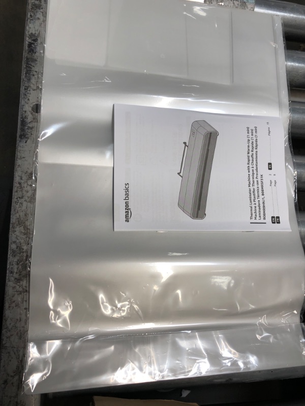Photo 1 of Amazon Basics 12-Inch Thermal Laminator Machine with Rapid Warm-Up (1 min), 20 Assorted Laminating Pouches Included 12-Inch Rapid Laminator Laminator Machine