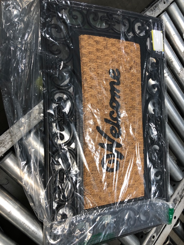 Photo 1 of Wrought Iron Rubber Door Mat, Fleur De Lis Slice - 18 Inch Width, 30 Inch Length - Durable, Easy to Clean & Decorative Outdoor Welcome Mats - Heavy Duty for All Weather - Doormat Traps Dirt, & Mud Black/Brown