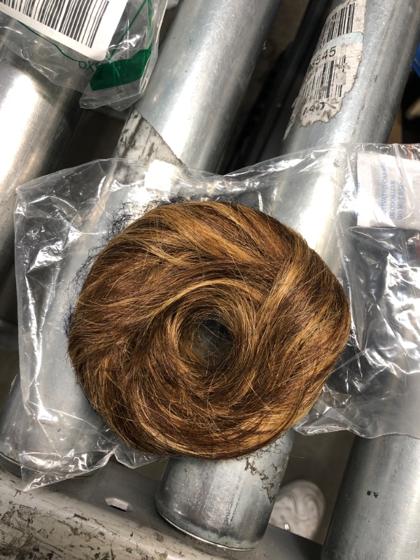 Photo 2 of FESHFEN Human Hair Messy Buns, 100% Human Hair Bun Hair Piece Real Human Hair Extension Curly Hair Scrunchies Tousled Updo Hairpieces for Women Girls 4P27# Brown Mixed Blonde