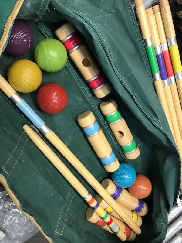 Photo 2 of ApudArmis Six Player Croquet Set with Premiun Rubber Wooden Mallets 28In,Colored Ball,Wickets,Stakes - Lawn Backyard Game Set for Adults/Teenagers/Family (Large Carry Bag Including)