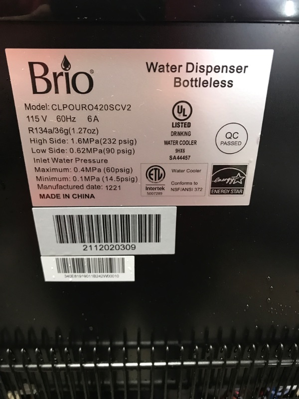 Photo 3 of **Small dent on side** Brio Commercial Grade Bottleless Ultra Safe Reverse Osmosis Drinking Water Filter Water Cooler Dispenser-3 Temperature Settings Hot, Cold & Room Water - UL/Energy Star Approved – Point of Use