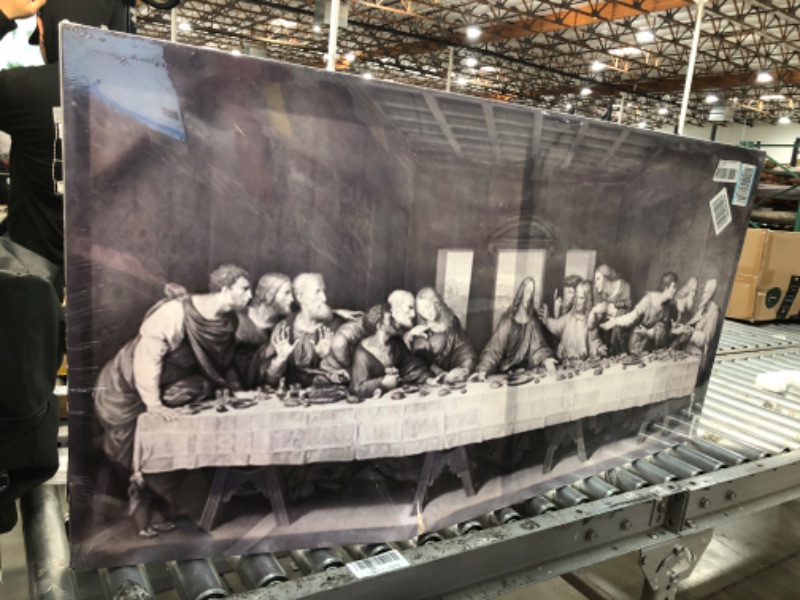 Photo 2 of *DAMAGE* Black White Last Supper Canvas Wall Art -Large Jesus Lord Supper Poster Art Wall Decor Framed for Office Dinner Bedroom Living Room-24"x48" Black White Last Supper 24"x48"(60x120cm)