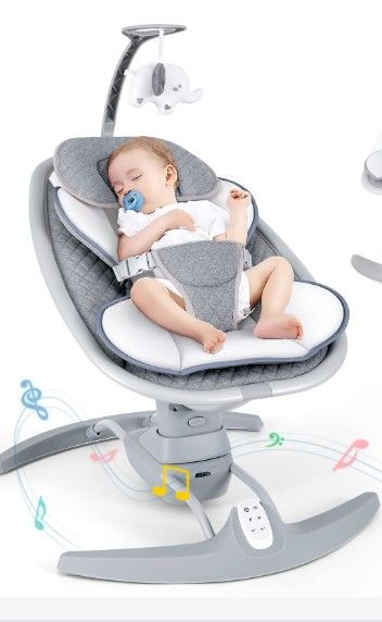 Photo 1 of Baby Swings for Infants, Electric Portable Baby Swing by Remote Control 3 Swing Speeds and Music Speaker, Adjustable Recline Baby Bouncer with Harness Belt Suitable for 5-20 lbs Newborn Toddler