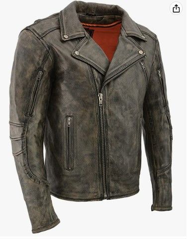 Photo 1 of Milwaukee Leather MLM1515 Men's Distressed Brown Triple Stitched Motorcycle Leather Jacket - Police Style Jacket 4XL