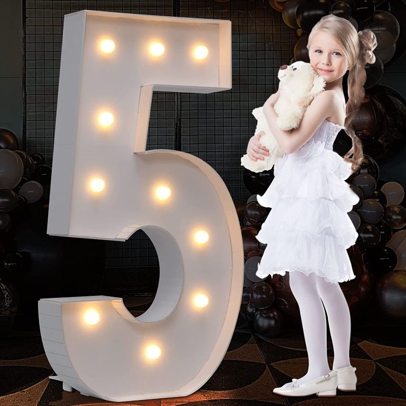 Photo 1 of 5FT Marquee Light Up Number, Giant Marquee Number Balloon 5  Large Light up Letters for Party Decor, Mosaic Number for Balloons Frame, Cardboard Number for Birthday Decoration, Balloon Arch Kit Number 5