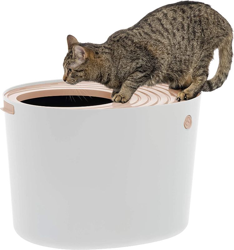 Photo 1 of 
IRIS USA Large Stylish Round Top Entry Cat Litter Box with Scoop, Curved Kitty Litter Pan