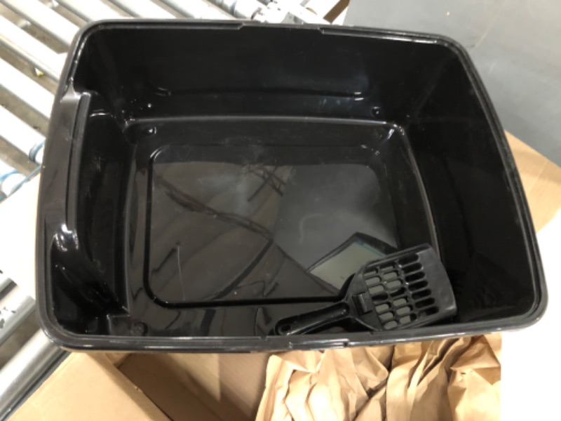 Photo 2 of IRIS USA Open Top Cat Litter Tray with Scoop and Scatter Shield, Sturdy Easy to Clean Open Air Kitty Litter Pan