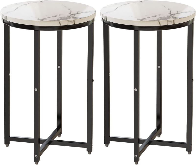 Photo 1 of 
AWQM Faux Marble End Table Set of 2, Round Side Table with Metal Frame, Modern Accent Sofa Table with X-Based