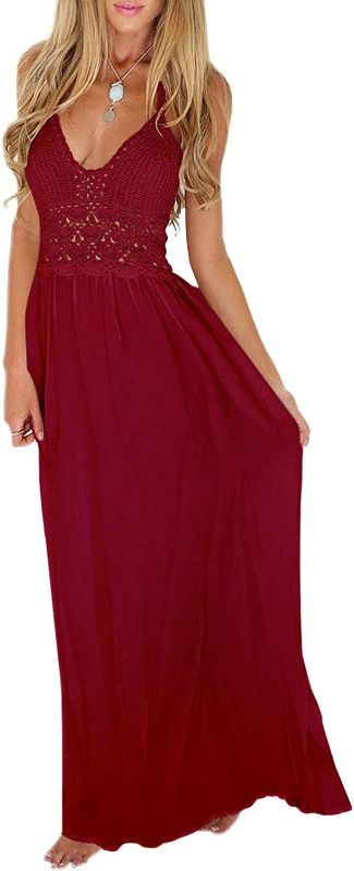 Photo 1 of LILBETTER Women's Beach Crochet Backless Bohemian Halter Maxi Long Dress
Size L