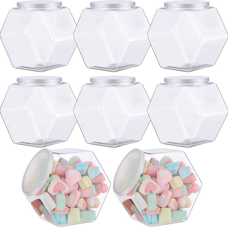 Photo 1 of 12 Pieces Hexagon Shaped Plastic Cookie Jars with Airtight Lids Wide Mouth Clear Plastic Candy Jars Reusable Candy Containers for Home Snack Candy Buffet Storage Kitchen Counter, 850 ml, 2150 ml