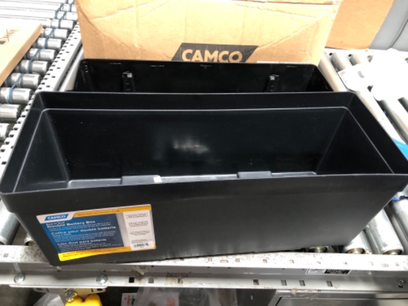 Photo 2 of Camco Heavy Duty Double Battery Box with Straps and Hardware - Group GC2 | Safely Stores RV, Automotive, and Marine Batteries | Measures Inside 21-1/2" x 7-3/8" x 11-3/16" | (55375) Frustration Free Packaging Double Battery Box