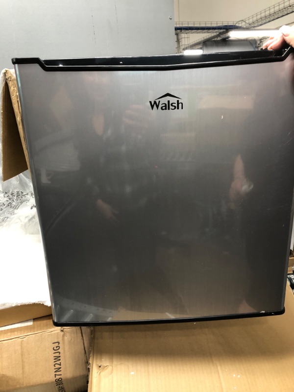 Photo 2 of **tested powers on**Walsh WSR17S5 Compact Refrigerator, 1.7 Cu.Ft Single Door Fridge, Adjustable Mechanical Thermostat with Chiller, Reversible Doors, Stainless Steel Look