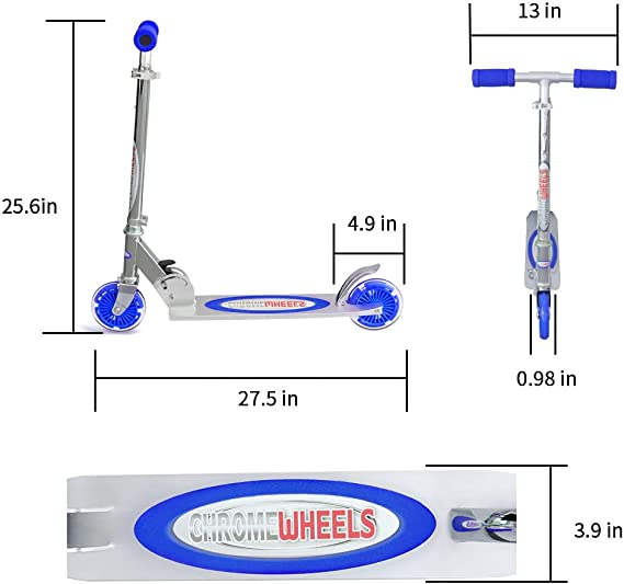 Photo 1 of ChromeWheels Kick Scooter for Kids, Deluxe 2 Light Up Wheels 4 Adjustable Height with Kickstand, Best Gift for Age 5 up Kids Girls Boys, 132lb Weight Limit
