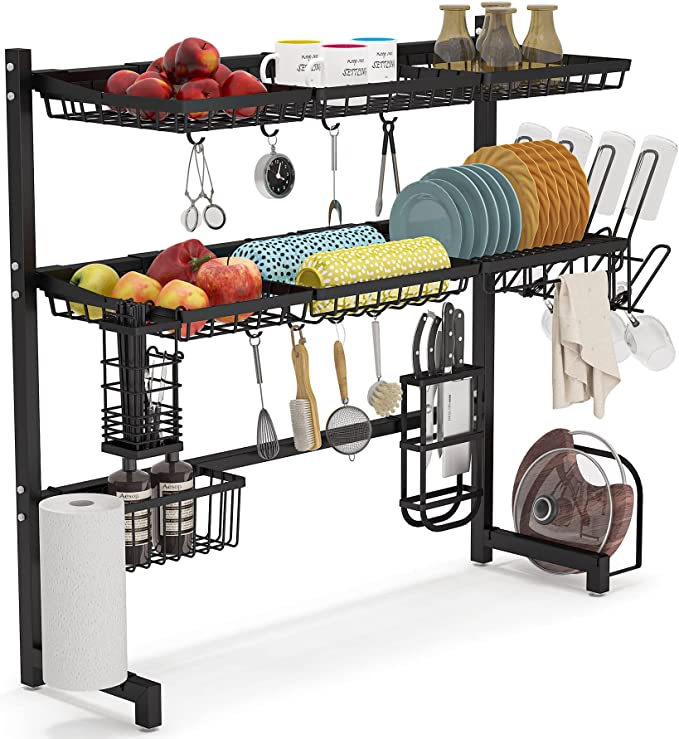 Photo 1 of 1Easylife Over The Sink Dish Drying Rack 3 Tier Stainless Steel Large Kitchen Rack Dish Drainers for Home Kitchen Counter Storage, Shelf with Utensil Holder, Above Sink Non-Slip Shelves Organizer ( chrome)