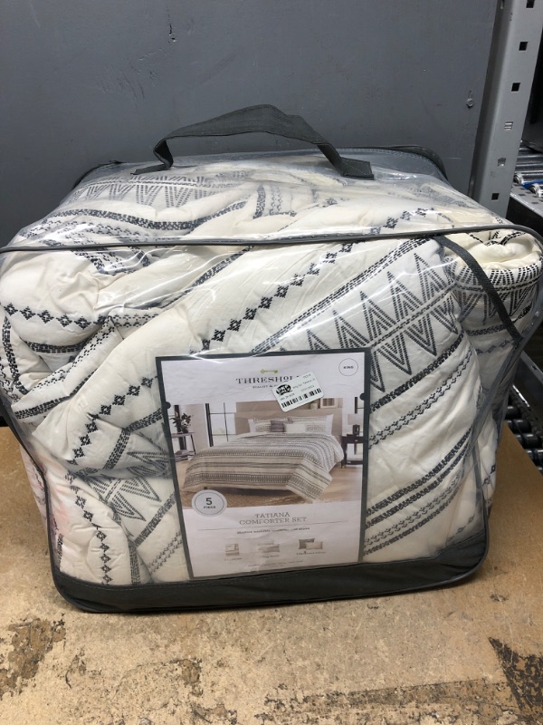 Photo 2 of 5pc King Woven Diamond Stripe Comforter Set Cream/Black - Threshold&#8482;