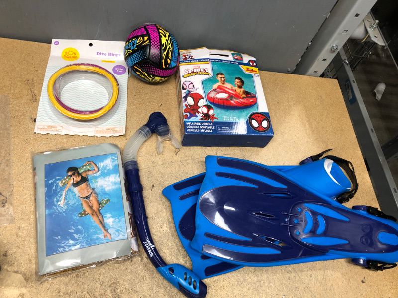 Photo 1 of 6 Items Swimming/Pool Toys Bundle - Snorkel and Fins, Floaties, Diving Rings. Pool Ball 