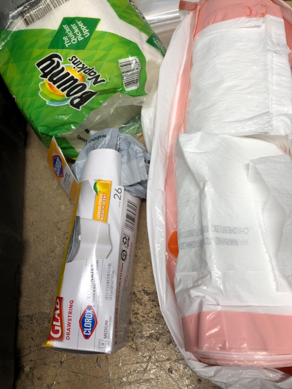Photo 3 of **MISSING NAPKINS** 
Bounty Napkins - White 
Glad Drawstring Medium Trash Bags - Lemon Fresh Bleach - 8 Gallon - 26ct