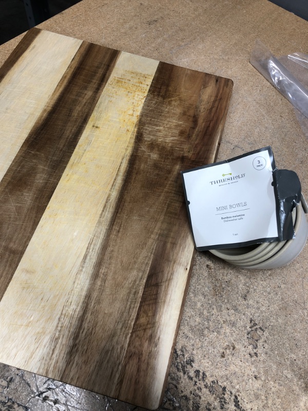 Photo 3 of 12.99"x18" Acacia Wood Nonslip Serving and Cutting Board - Made By Design™
7.5oz 3pk Melamine Lancashire Mini Dip Bowls - Threshold™