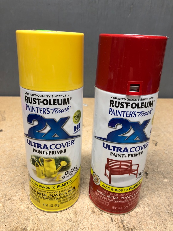 Photo 1 of 2 Color Pack Rust-Oleum 12oz 2X Painter Touch Ultra Cover Gloss Sun Spray Paint Yellow And Red