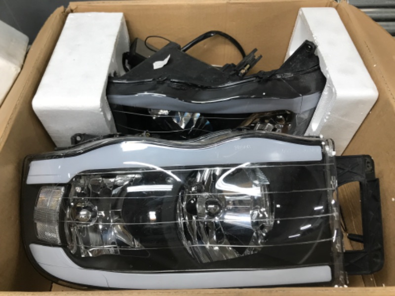 Photo 1 of AUTOSAVER88 Switchback LED Tube Headlights Assembly Compatible with 02 03 04 05 Dodge Ram 1500/2003-2005 Dodge Ram 2500 3500 DRL Headlight Headlamp Replacement Pair Black Housing Clear Reflector C Black Housing Clear Reflector Clear Lens LED Upgrade w/ Sw