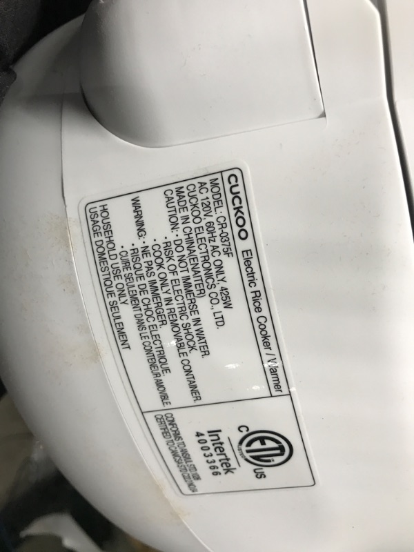 Photo 2 of ***POWERS ON***CUCKOO CR-0375F | 3-Cup (Uncooked) Micom Rice Cooker | 10 Menu Options: Oatmeal, Brown Rice & More, Touch-Screen, Nonstick Inner Pot | White 3 Cup