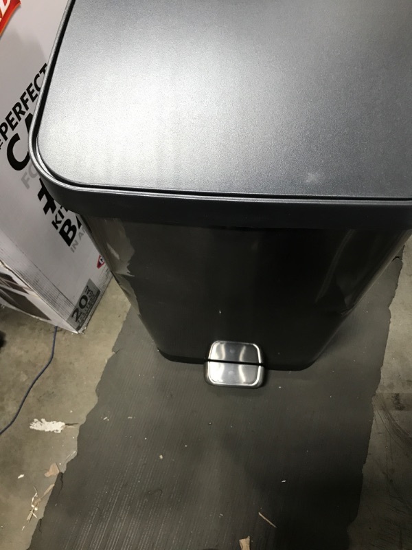 Photo 2 of ***HAS DENT ON SIDE***Glad 20 Gallon / 75.5 LITER Extra Capacity Stainless Steel Step Trash Can with CloroxTM Odor Protection, Pewter