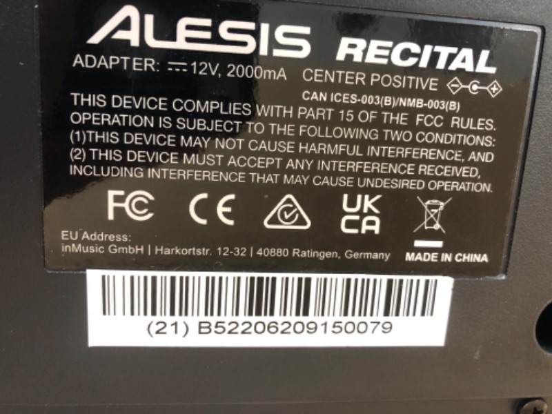 Photo 3 of *unable to test.* Alesis Recital – 88 Key Digital Piano Keyboard with Semi Weighted Keys, 2x20W Speakers, 5 Voices, Split, Layer and Lesson Mode, FX and Piano Lessons Recital Piano Only