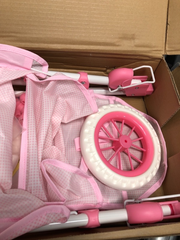 Photo 1 of Badger Basket Toy Doll Folding Three Wheel Pretend Jogging Stroller for 22 inch Dolls - Pink/Gingham