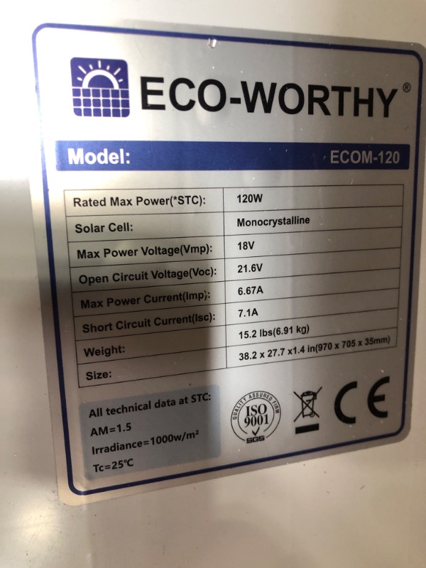 Photo 3 of *PARTS ONLY* ECO-WORTHY 120W Solar Panel Kit Off-Grid System: 120W 12V Monocrystalline Solar Panel with 30A Charge Controller + Solar Cables + Tray Cables + Mounting Brackets for Motorhome RV Boat Shed Camping 120W Essential Kit