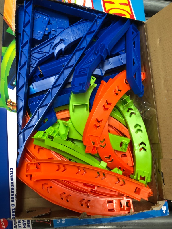 Photo 2 of ?Hot Wheels Track Set and 1:64 Scale Toy Car, 29" Tall Track with Motorized Booster for Fast Racing, Action Spiral Speed Crash Playset???? SHIPS IN OWN CONTAINER