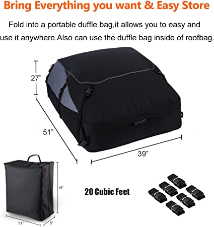 Photo 1 of Car Top Carrier 20 Cubic Feet Waterproof Cargo Carrier Heavy Duty Traps Rooftop Cargo Carrier for All Vehicles Cargo Bag Storage Luggage (20 Cubic Feet-2023 Upgrade)