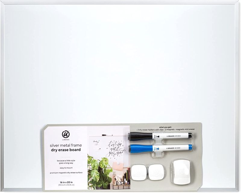 Photo 1 of U Brands Magnetic Dry Erase Board Value Pack, 16 x 20 Inches, Silver Aluminum Frame (736W00-04)
