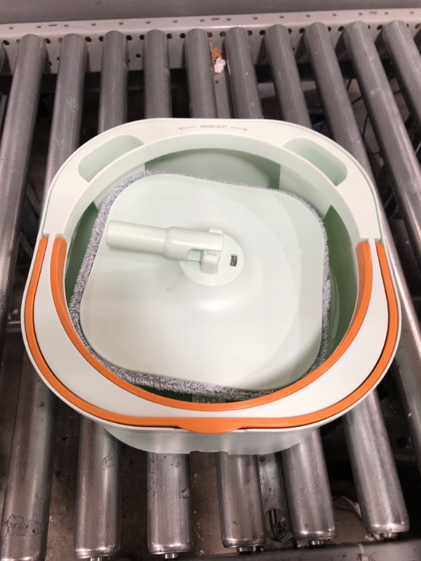 Photo 1 of Flat Floor Mop and Bucket System Set with Wringer, Self Wringing Microfiber Spin Mops Bucket for Floor Cleaning, Separate Dirty Water, Wet and Dry Use, Mops for Hardwood, Laminate, Tile, LightCyan