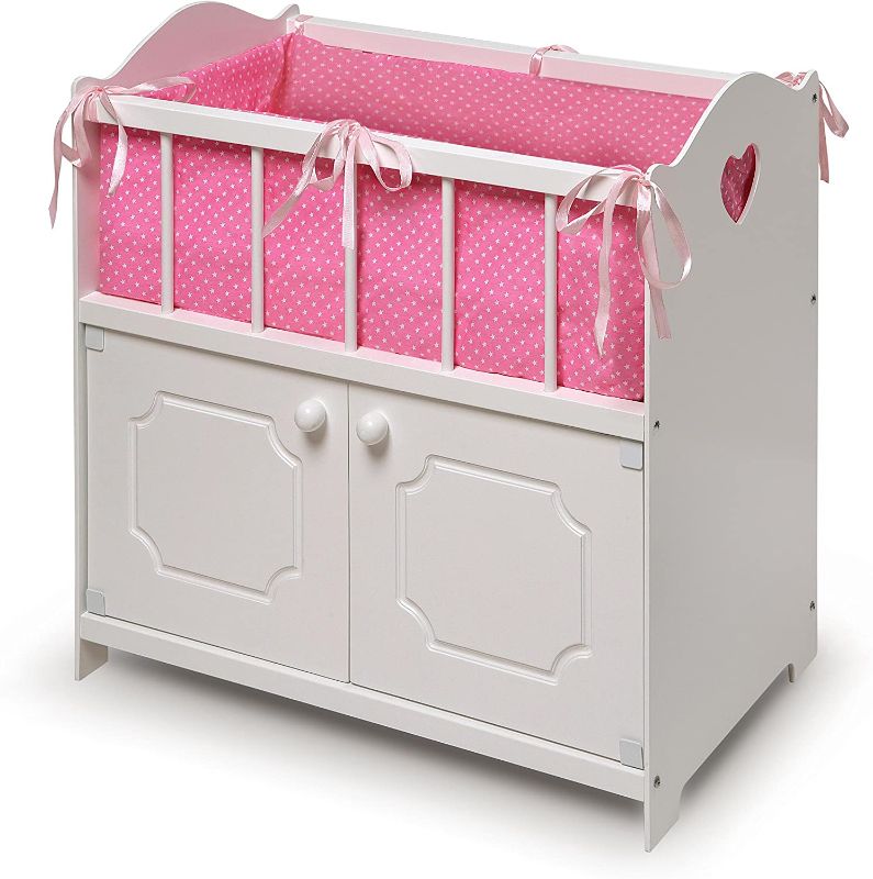 Photo 1 of Badger Basket Toy Doll Bed with Storage, Bedding, and Personalization Kit for 22 inch Dolls - White (22 inches L x 12.25 inches W x 22 inches H)
