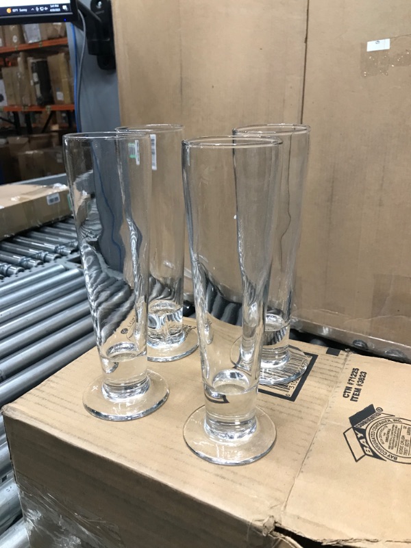 Photo 2 of **MINOR DAMAGE ON ONE GLASS**Libbey Stockholm Pilsner Beer Glasses Set of 4
