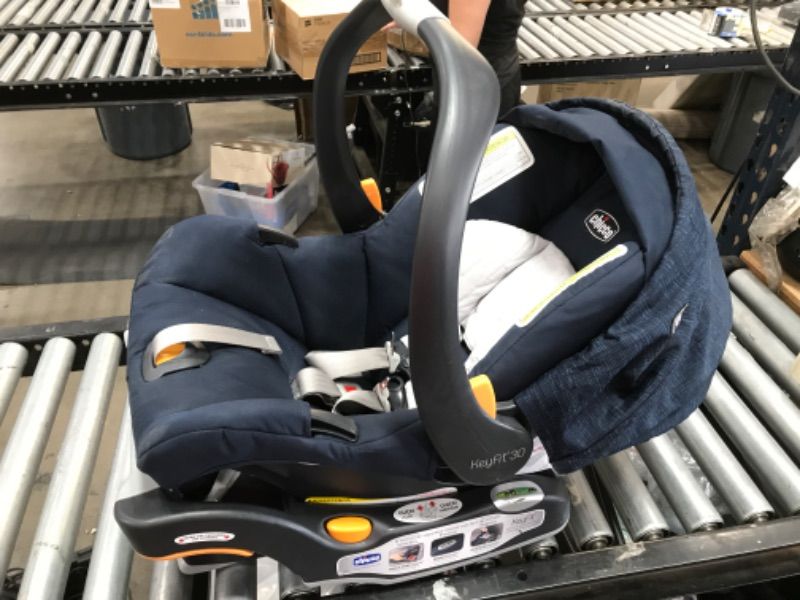 Photo 2 of **CAR SEAT AND BASE ONLY** Chicco Bravo 3-in-1 Trio Travel System, Bravo Quick-Fold Stroller with KeyFit 30 Infant Car Seat and base, Car Seat  | Brooklyn/Navy Brooklyn Bravo