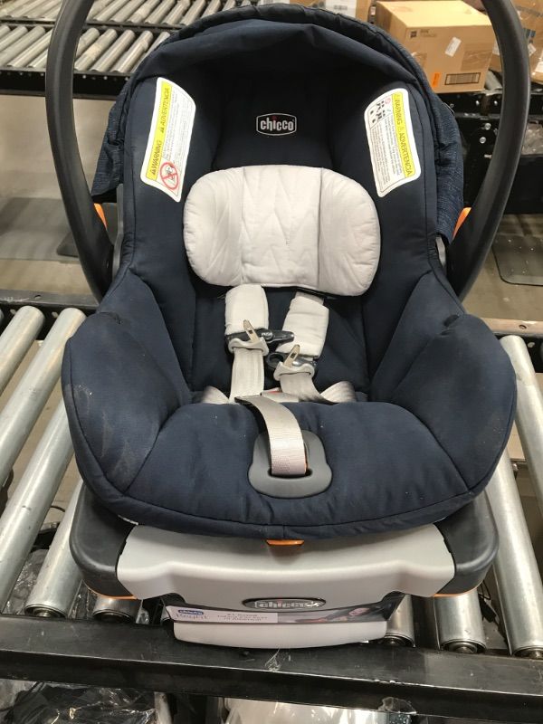Photo 3 of **CAR SEAT AND BASE ONLY** Chicco Bravo 3-in-1 Trio Travel System, Bravo Quick-Fold Stroller with KeyFit 30 Infant Car Seat and base, Car Seat  | Brooklyn/Navy Brooklyn Bravo