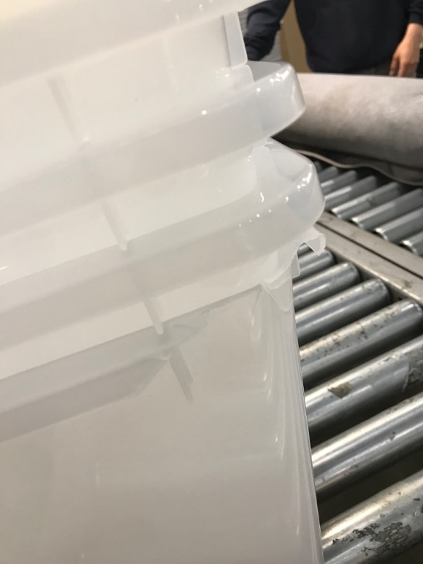 Photo 1 of Cracked Container Corners**IRIS USA 91 Quart Large Storage Bin Utility Tote Organizing Container Box with Buckle Down Lid for Clothes Storage, 4 Pack, Clear, Clear/Black (500184) h) 91 Qt. - 4 Pack