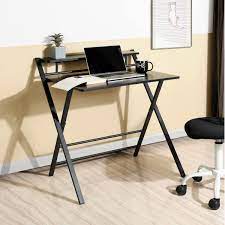 Photo 1 of Chulovs Small Folding Desk Computer Desk Writing Desk Lazy Foldable Table Laptop Desk Small Oak Desks Home Office Desk for Small Space No Assembly Required (Black)
