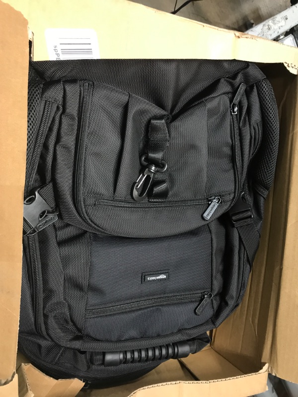 Photo 2 of Amazon Basics Multi-Compartment Backpack with Top Handle and Padded Shoulder Straps, Fits up to 15-Inch Laptop - Black