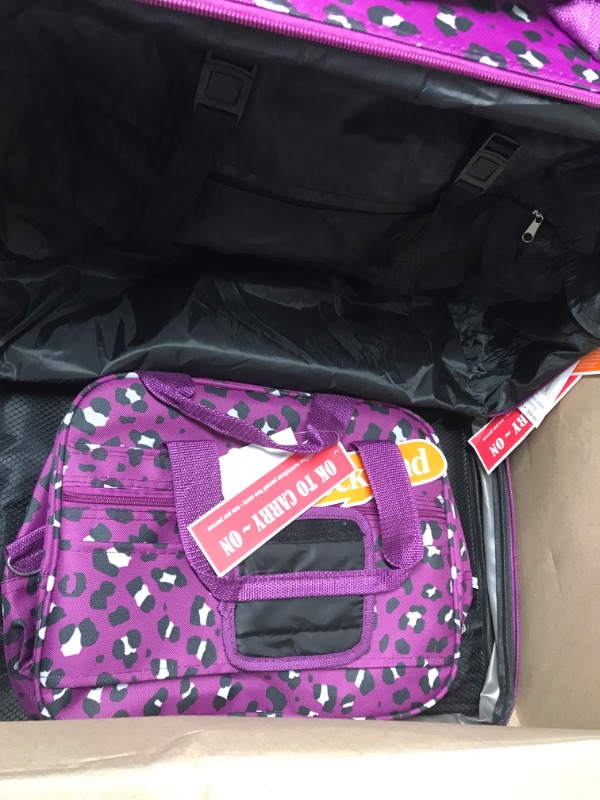 Photo 3 of Rockland Fashion Softside Upright Luggage Set, Purple Leopard, 2-Piece (14/19) 2-Piece Set (14/19) Purple Leopard Frustration-Free Packaging