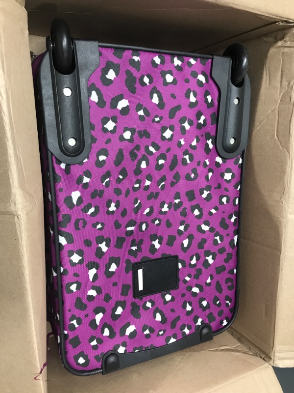 Photo 2 of Rockland Fashion Softside Upright Luggage Set, Purple Leopard, 2-Piece (14/19) 2-Piece Set (14/19) Purple Leopard Frustration-Free Packaging