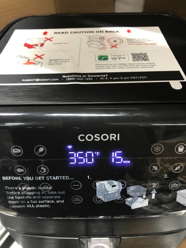 Photo 2 of **TESTED/ TURNS ON** COSORI Pro II Air Fryer Oven Combo, 5.8QT Max Xl Large Cooker with 12 One-Touch Savable Custom Functions, Cookbook and Online Recipes, Nonstick and Dishwasher-Safe Detachable Square Basket Pro ? BLACK