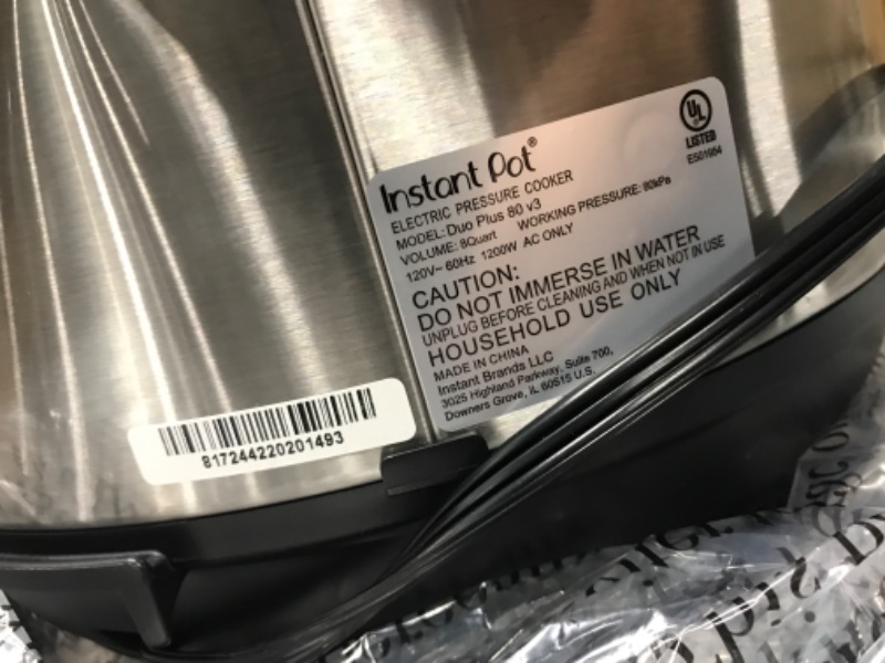 Photo 4 of **TESTED/ TURNS ON** Instant Pot Duo Plus 9-in-1 Electric Pressure Cooker, Sterilizer, Slow Cooker, Rice Cooker, Steamer, 8 Quart, 15 One-Touch Programs & Ceramic Non Stick Interior Coated Inner Cooking Pot 8 Quart